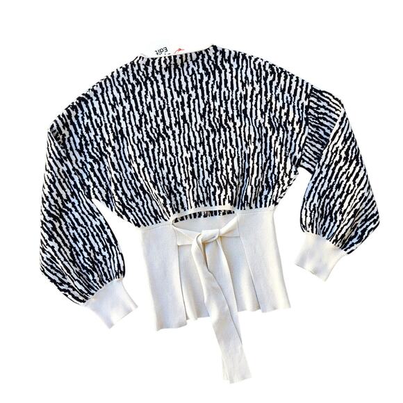 Open Edit Women Animal Print Jacquard Cotton Knit Casual Tie Back Sweater Size S - Picture 8 of 8